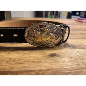 Nacona Belt Co Youth 24 Bull Riding Rodeo Embossed Tooled Leather Belt